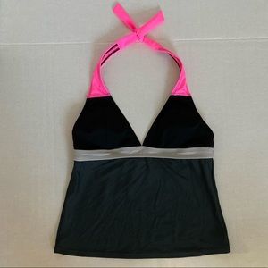 Danskin Now Pink Grey Black Halter Tankini Size M